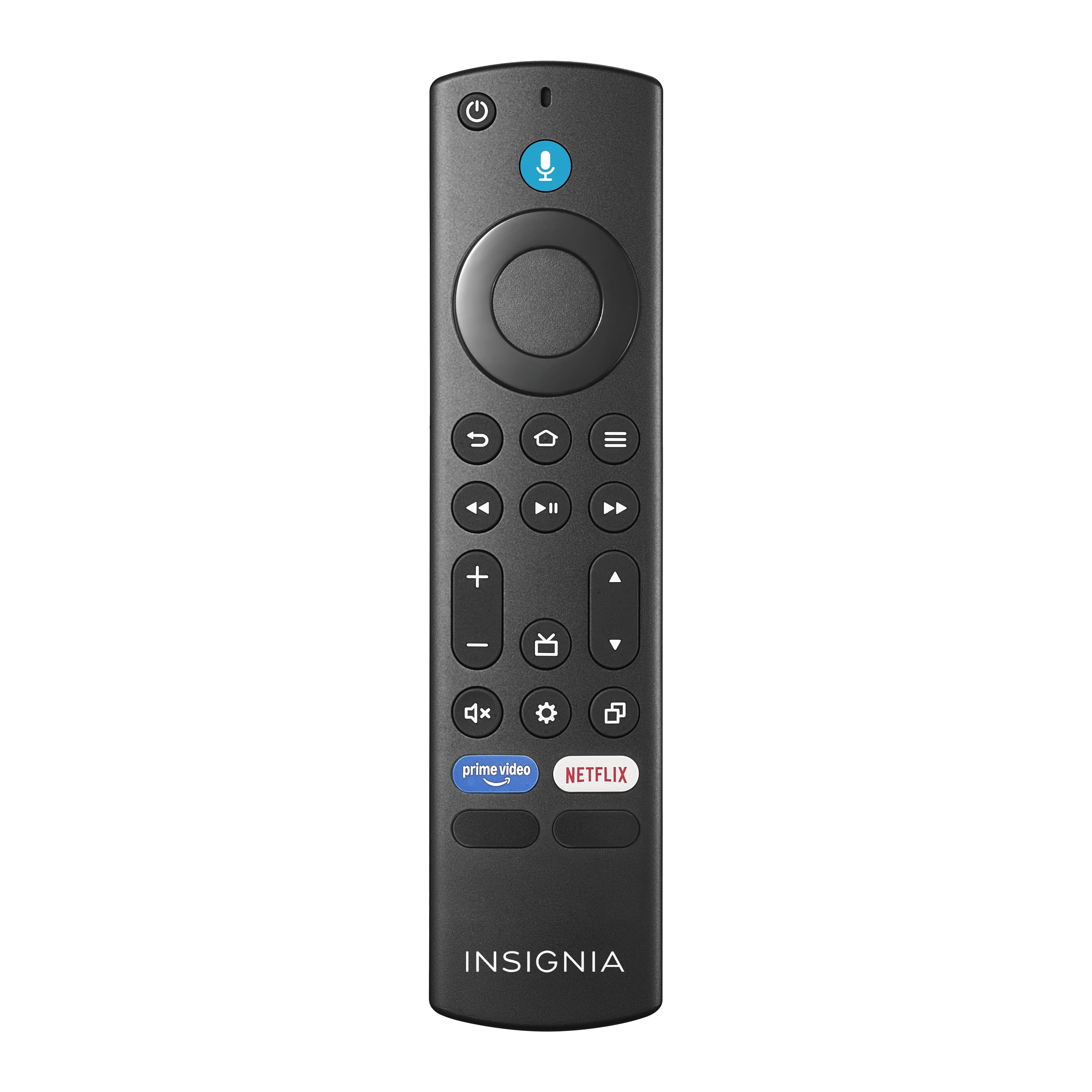 Insignia Fire TV Replacement Remote shown with Fire TV and batteries